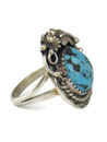 Kingman Turquoise & Sterling Silver Leaf Navajo Ring Size 7.5 (RG9584)