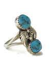 Kingman Turquoise & Sterling Silver Leaf Navajo Ring Size 7 (RG9591)