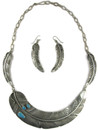 Kingman Turquoise Silver Feather Necklace Set by Lambert Perry