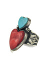 Turquoise & Spiny Oyster Shell Heart Ring Size 7 Adjustable