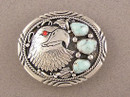 Natural Dry Creek Turquoise & Coral Eagle Belt Buckle 1 1/8"