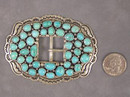 High Grade Stormy Mountain Turquoise Belt Buckle By Native American Artist, Larson Lee Arizona