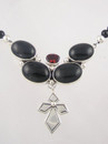 Onyx & Garnet Silver Cross Necklace