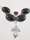 Onyx & Garnet Silver Cross Necklace