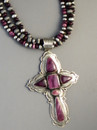 Three Strand Purple Spiny Oyster Shell Cross Necklace by Albert Jake