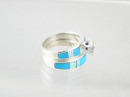 Turquoise & Opal Inlay Wedding Band Ring Set with Marquis CZ Size 7 1/2 (RG0301-7.5)