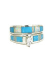 Turquoise & Opal Inlay Wedding Band Ring Set with Marquis CZ Size 8 1/2 (RG0301-S8.5)