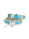 Turquoise & Opal Inlay Wedding Band Ring Set with Marquis CZ Size 8 1/2 (RG0301-S8.5)