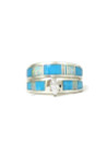 Turquoise & Opal Inlay Wedding Band Ring Set with Marquis CZ Size 8 (RG0301-S8)