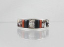 Magnesite, Jet & Coral Inlay Ring Size 11 1/2