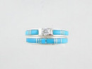 Sleeping Beauty Turquoise Inlay Wedding Band Ring Set with CZ Size 7 1/2