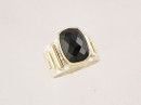 14k Gold & Silver Faceted Onyx Ring Size 8 3/4