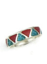 Turquoise & Coral Chip Inlay Ring Size 8