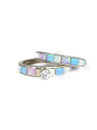 Tri Color Opal Inlay Wedding Band Ring Set with CZ (ER4548)
