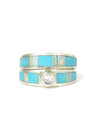 Turquoise & Opal Inlay Wedding Ring Set with CZ (RG4568)