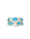 Turquoise & Opal Inlay Wedding Ring Set with Marquis CZ Size 6 1/2 (RG0301-S6.5)