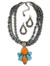 Kingman Turquoise & Spiny Oyster Shell Necklace Set by LaRose Ganadonegro (NK4736)