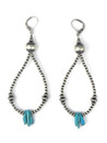 Turquoise Silver Bead Loop Earrings 4" (ER5572)