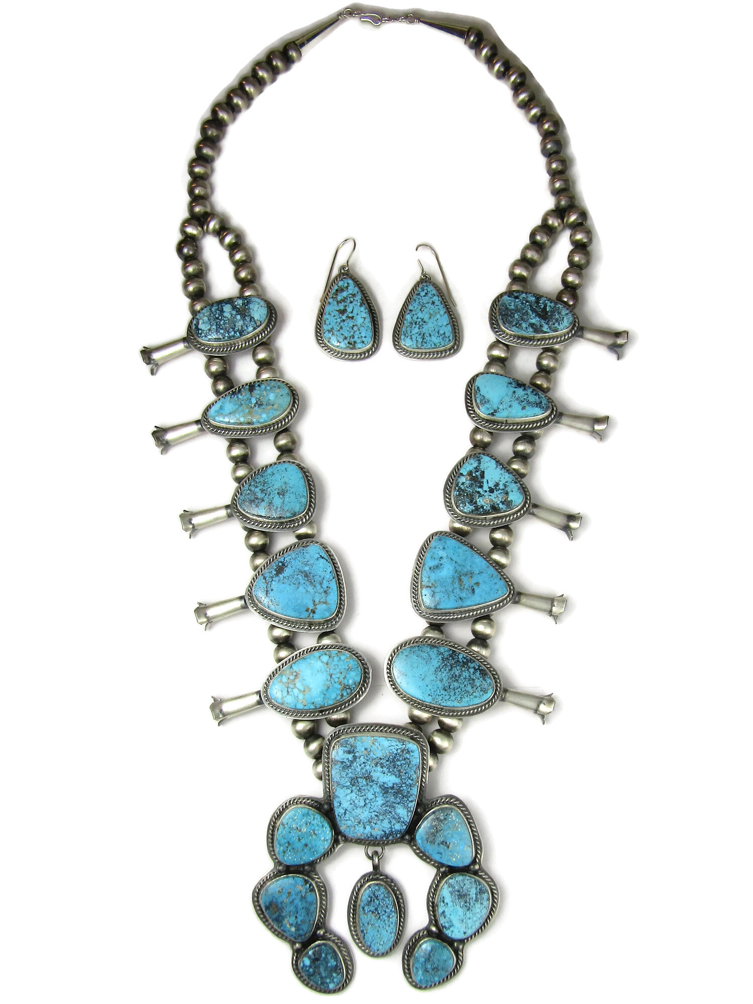 CC Turquoise squash blossom necklace w/ Silver Pearls main image 0