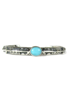 Kingman Turquoise Bracelet with Geometric Designs by Benson Shorty (BR6746) 