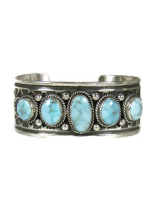 950 silver crushed cuff bracelet with turquoise 1 3/16" wide 