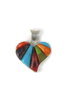 Multi Gemstone Sculpted Inlay Heart Pendant by Calvin Begay Jewelry (PD5156)