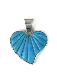 Reversible Turquoise Sculpted Inlay Heart Pendant by Calvin Begay Jewelry (PD5165)