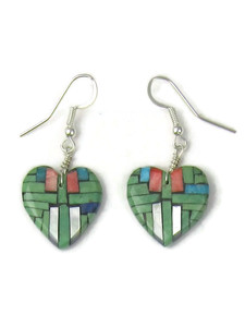 Mosaic Inlay Turquoise & Gemtone Heart Earrings (ER7023)