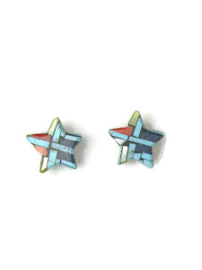 Mosaic Inlay Turquoise & Gemstone Star Earrings by Joe Reano (ER7047)