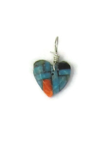 Small Turquoise & Gemstone Mosaic Inlay Heart Pendant (PD5180)