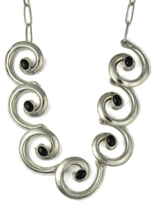 Onyx Silver Swirl Necklace by Mildred Parkhurst (NK5029)