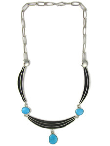 Kingman Turquoise Silver Channel Necklace by Francis Jones (NK5373)