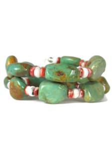 Turquoise, Spiny Oyster Shell & White Buffalo Bead Wrap Bracelet (BR6848)