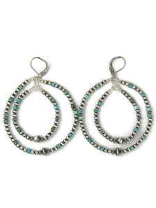 Turquoise Silver Bead Double Loop Earrings (ER8011)
