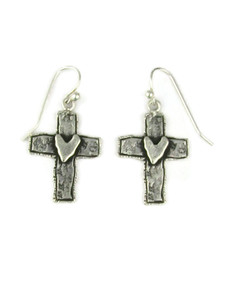 Silver Cross and Heart Earrings (ER8042)