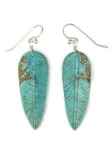 Turquoise Feather Slab Earrings by Ronald Chavez (ER8053)