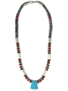 Turquoise, Purple Spiny Oyster Shell & Gemstone Jacla Necklace 24" by Ronald Chavez (NK5404)