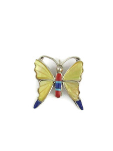 Mother of Pearl & Gemstone Inlay Butterfly Pendant & Brooch (PD6201)