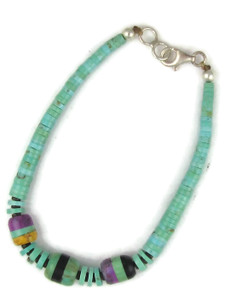 Turquoise & Gemstone Inlaid Bead Heishi Bracelet by Ronald Chavez (BR8183)