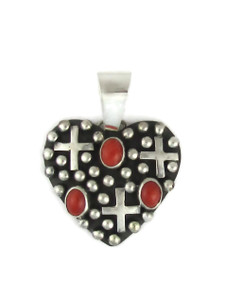 Mediterranean Coral Silver Cross Bead Heart Pendant by Geneva Apachito (PD6389) Mediterranean Coral Silver Cross Bead Heart Pendant by Geneva Apachito (PD6389)
