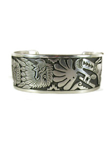 Eagle & Kokopelli Silver Overlay Bracelet by Freddy Charley (BR8396)