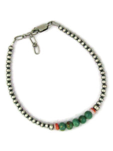Turquoise & Spiny Oyster Shell Silver Bead Bracelet (BR8416) Turquoise & Spiny Oyster Shell Silver Bead Bracelet (BR8416)