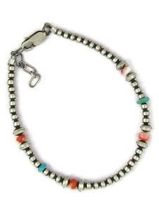 Turquoise & Spiny Oyster Shell Silver Bead Bracelet (BR8417) 