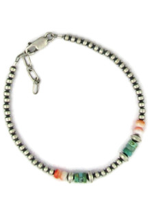 Turquoise & Spiny Oyster Shell Silver Bead Bracelet (BR8418) Turquoise & Spiny Oyster Shell Silver Bead Bracelet (BR8418)