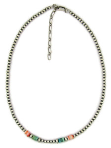 Turquoise & Spiny Oyster Shell Silver Bead Necklace (NK5463) Turquoise & Spiny Oyster Shell Silver Bead Necklace (NK5463)