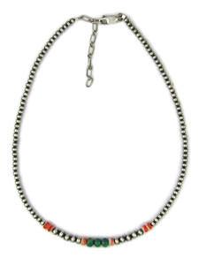 Turquoise & Spiny Oyster Shell Silver Bead Necklace (NK5465) Turquoise & Spiny Oyster Shell Silver Bead Necklace (NK5465)