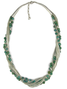Liquid Silver Turquoise Beaded Necklace 18" - Adjustable Length (LSNKTQ330)