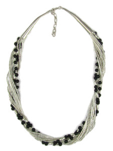 Liquid Silver Onyx Beaded Necklace 16" - Adjustable Length (LSNKON330 ) Liquid Silver Onyx Beaded Necklace 16" - Adjustable Length (LSNKON330 )