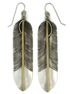 12k Gold & Sterling Silver Feather Earrings 3 1/4" by Angela Martin (ER9149)