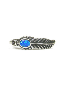 Blue Opal Silver Feather Ring Size 9 (RG9517-S9) Blue Opal Silver Feather Ring Size 9 (RG9517-S9)
